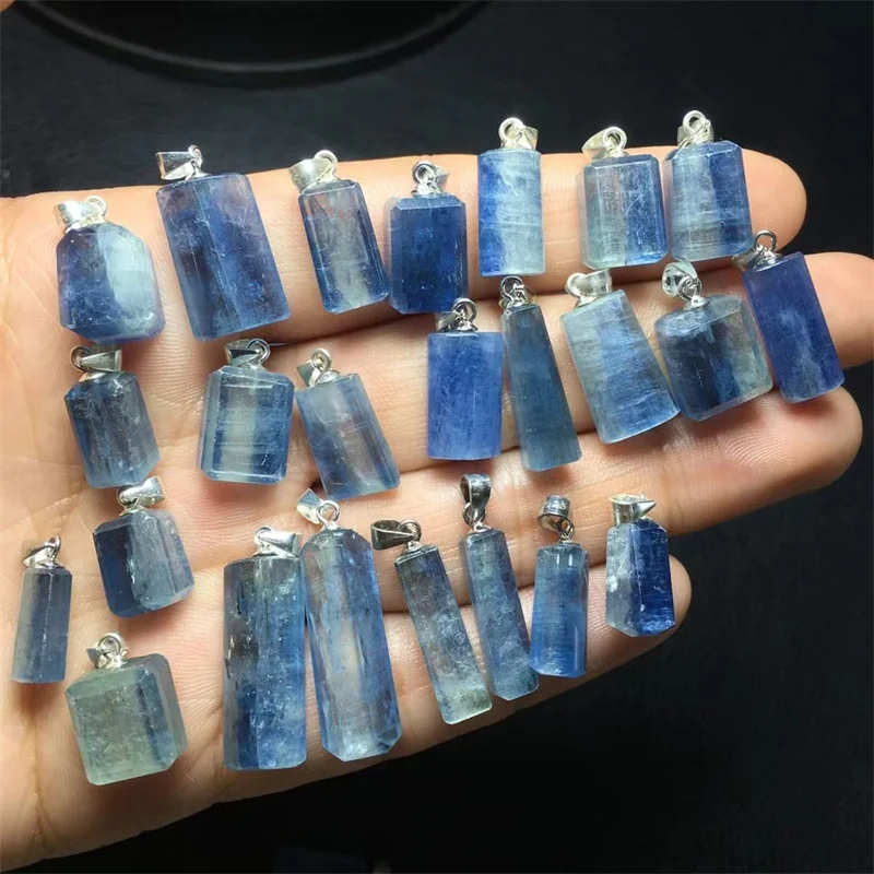 S925 Natural Clear Quartz Kyanite Pendant Jewelry Fashion Blue Crystal Reiki Healing Stone DIY Accessories Gift