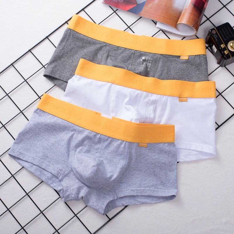 3pcs/lot underwear men\'s boyshort cotton low waist U convex sexy and comfortable youth solid color white boxers head postage.