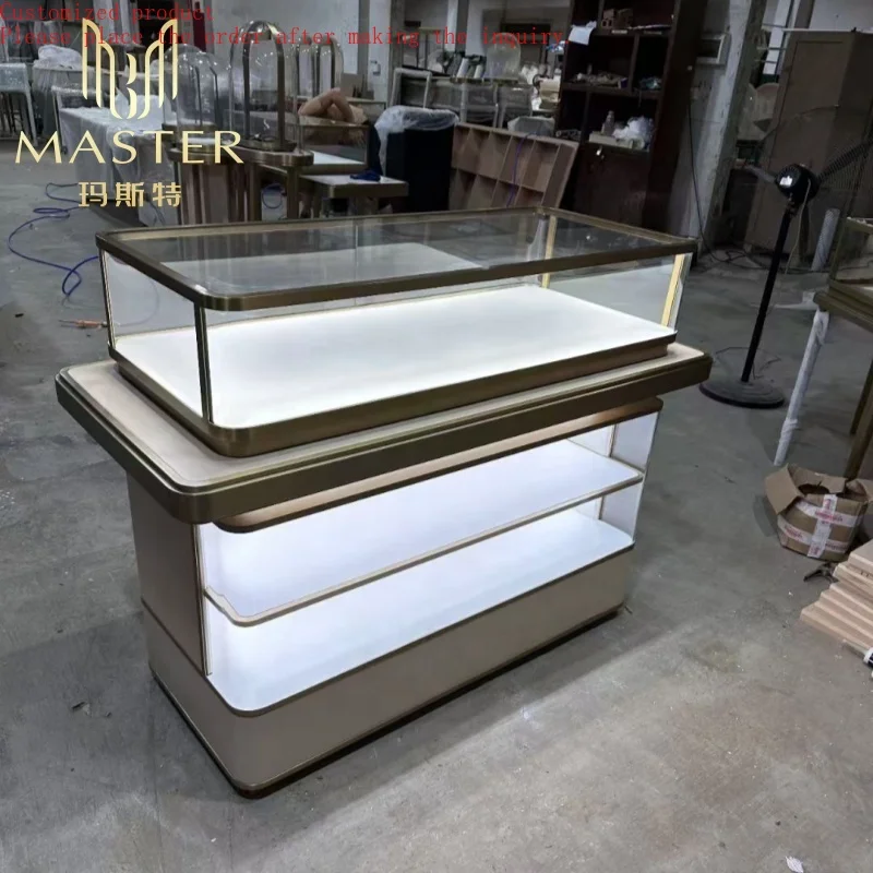 

Custom.Professional Customization High-end Glass White Display Cabinet Lighting Tiers Custom Cabinets Luxury Jewelry Shop Counte