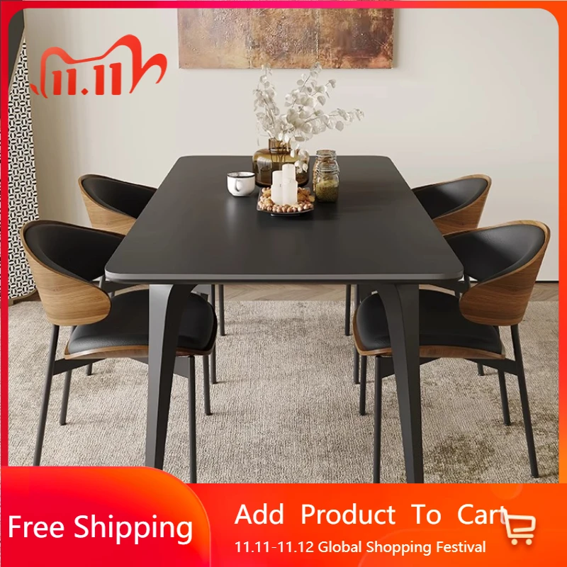 

Office Minimalist Black Rock Slab Dining Table Combination Small Apartment Dining Table Retro Bistro Muebles Hotel Furniture