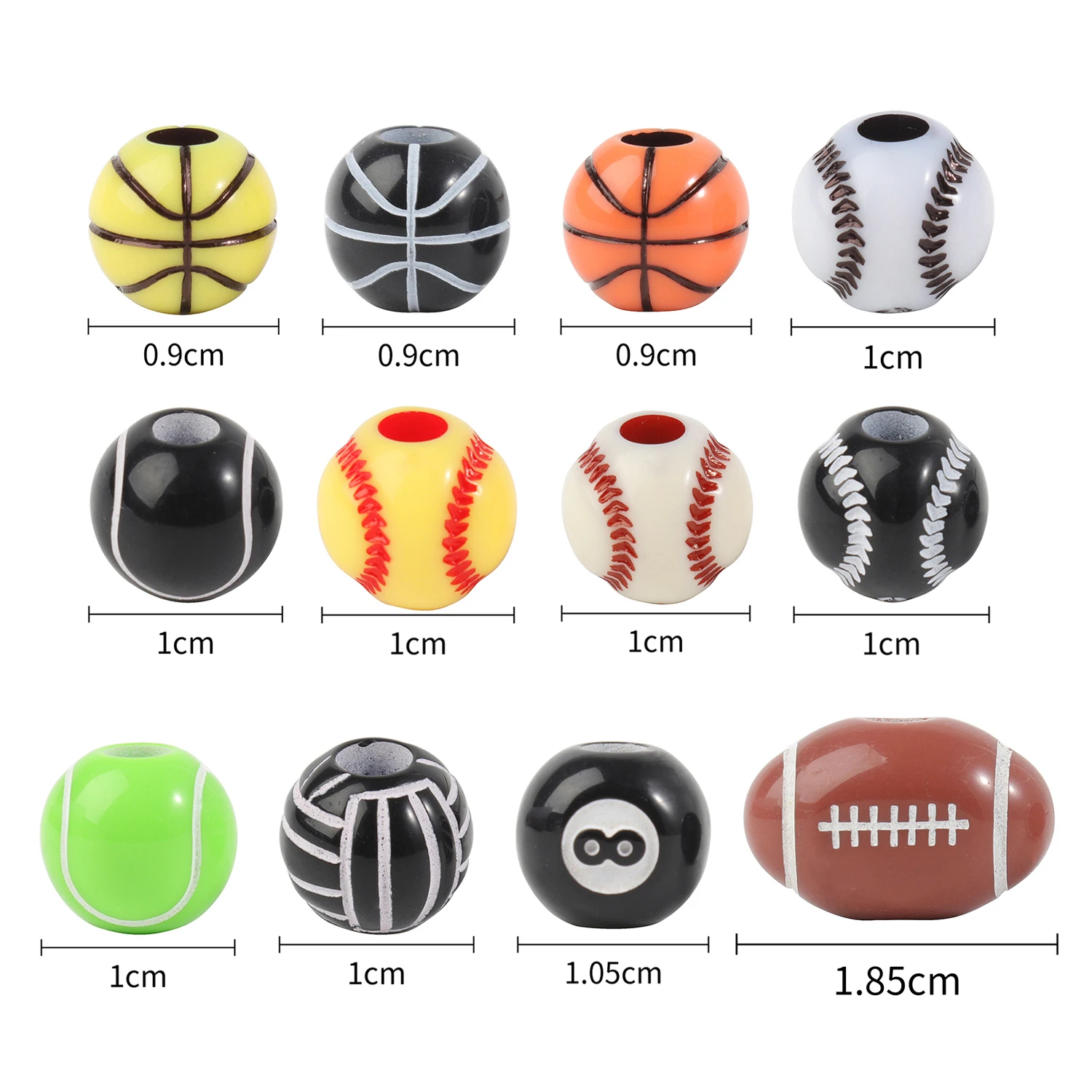 50pcs Acrylic Ball Bead Rugby Tennis Basketball Black 8 Beads Large Hole Spacer Beads For Jewelry Making Bracelet Craft Supplies