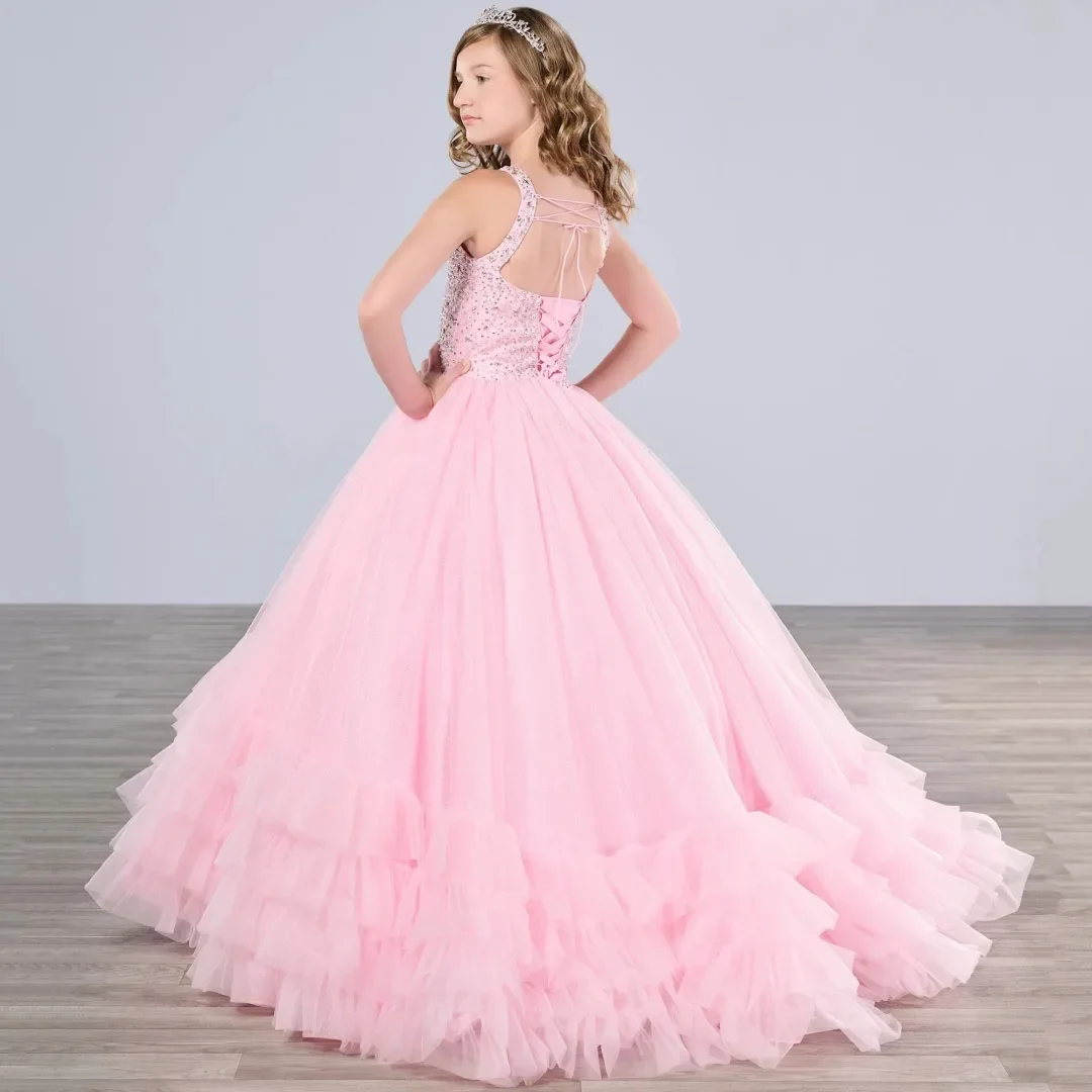 فساتين البنات لحفلات الزفاف وعيد الميلاد الأول والحفلات - فساتين الحفلات الرسمية للأطفال ذات الرسن اللامع للفتيات الصغيرات