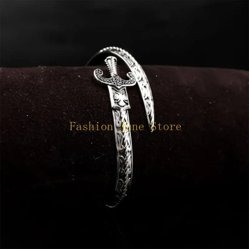 N5KA Multifuntional Swords Open Bracelet Geometric Wide Cuff Adjustable Opening Bangle