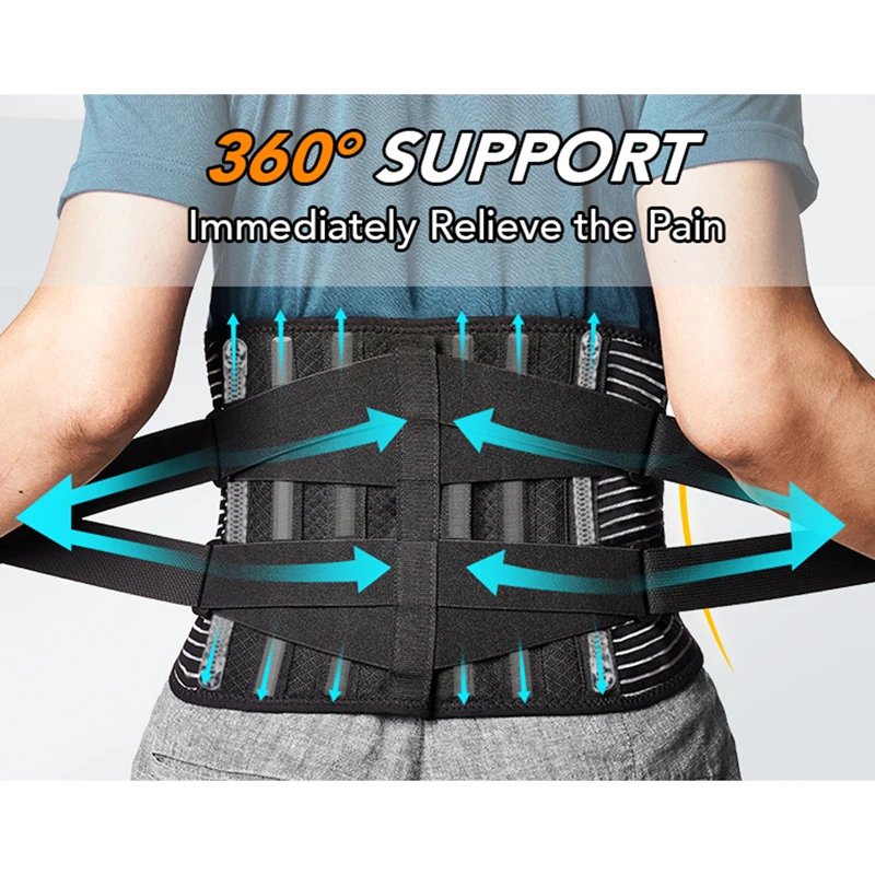 Back Support Belt Relief for Lower Back Pain with 6 Stays Adjustable Lumbar Support Strap Breathable Mesh Back Braces Waist Belt