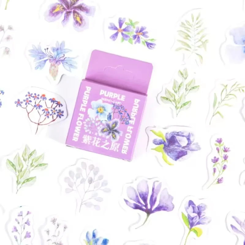 46Pcs Purple Flower Box Stickers Scrapbook Greeting Card Decoration Stickers Hand Account Background Decoration Materials
