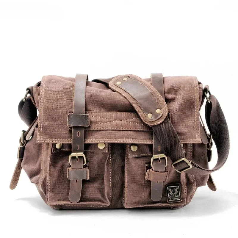 2025 Vintage Canvas Crossbody Bag Crazy Horse Leather Messenger Satchel for Men & Women, Laptop Shoulder Bag with Retro Style
