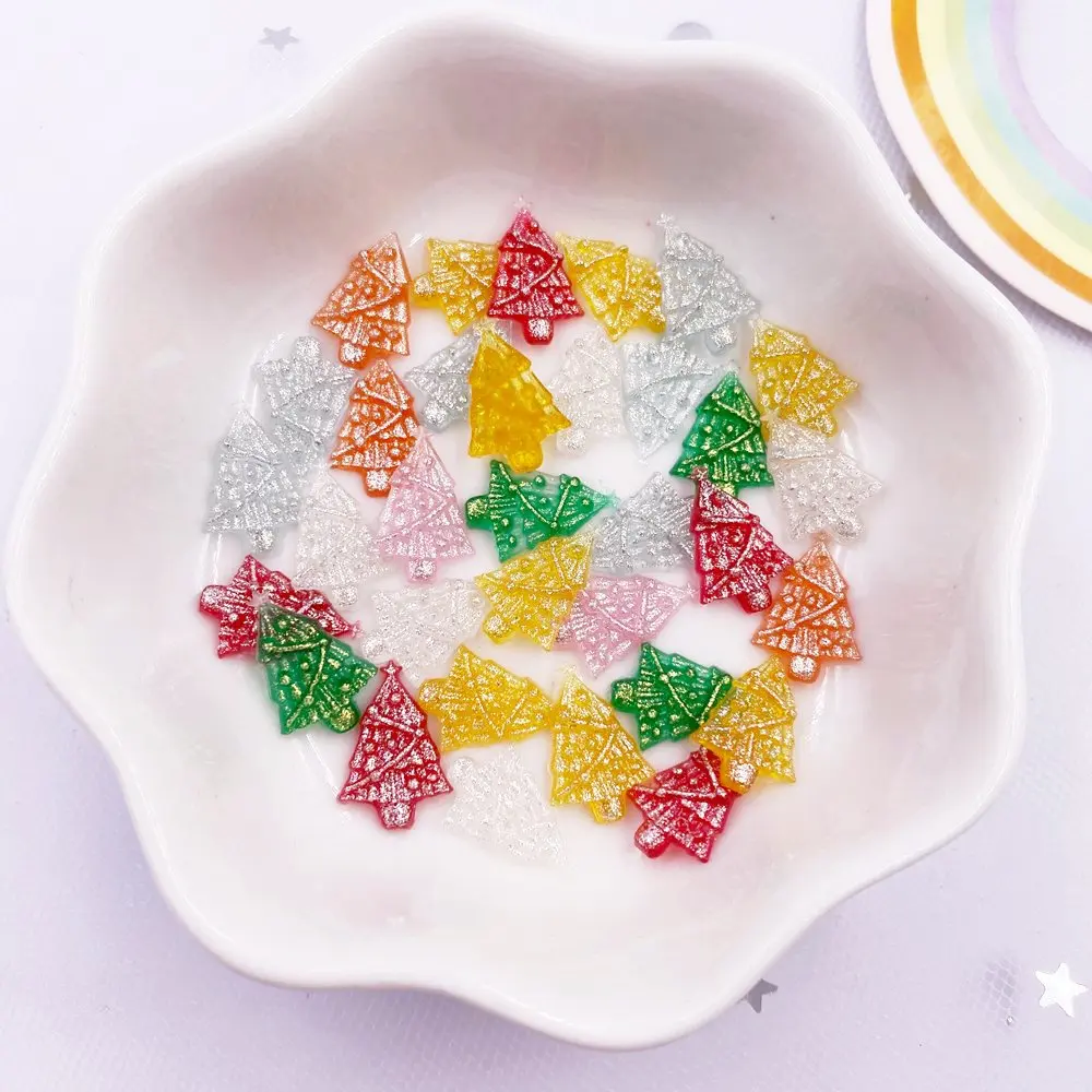 50pcs Resin Cute Colorful Glitter Mini Crystal Christmas Tree Gem Flatback Rhinestone Applique DIY Scrapbook Manicure Nail Craft