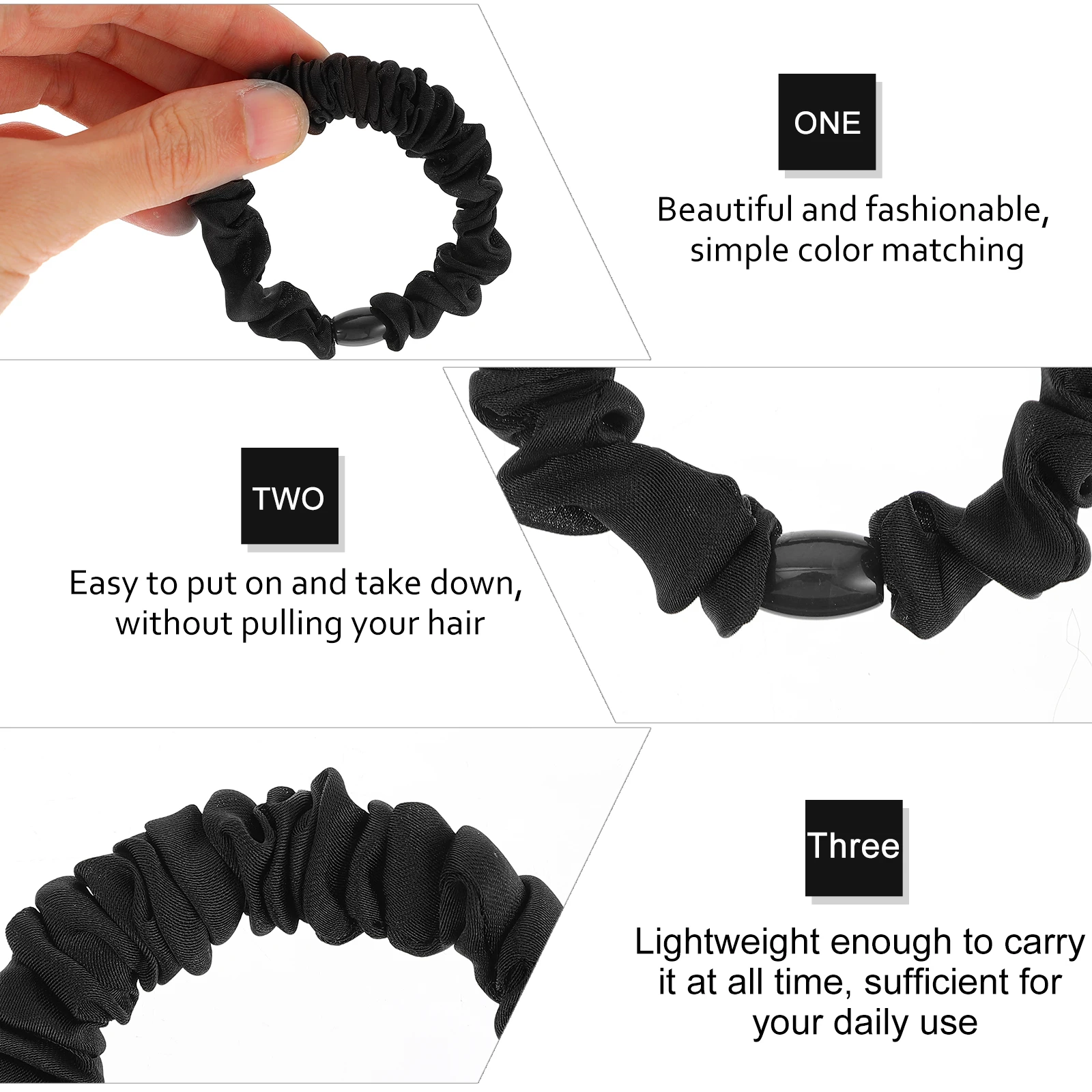 

15pcs Black Rings Elastic No Crease Fabric Satin Scrunchies Girls Hair Ties Durable Stylish Daily Travel Use Hair Care Styling