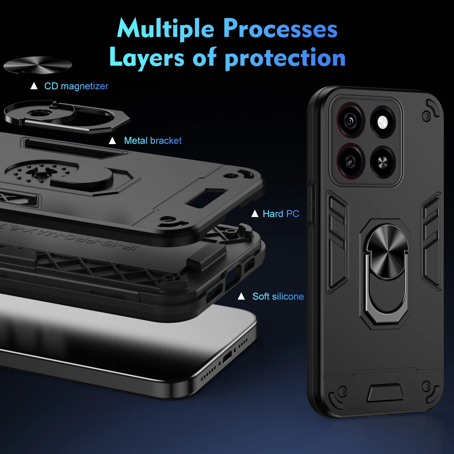 Military Grade Case for ZTE Blade A56 A36 A35 A55 A54 Protective Cover Shockproof Ring Stand Holder Fundas Coque