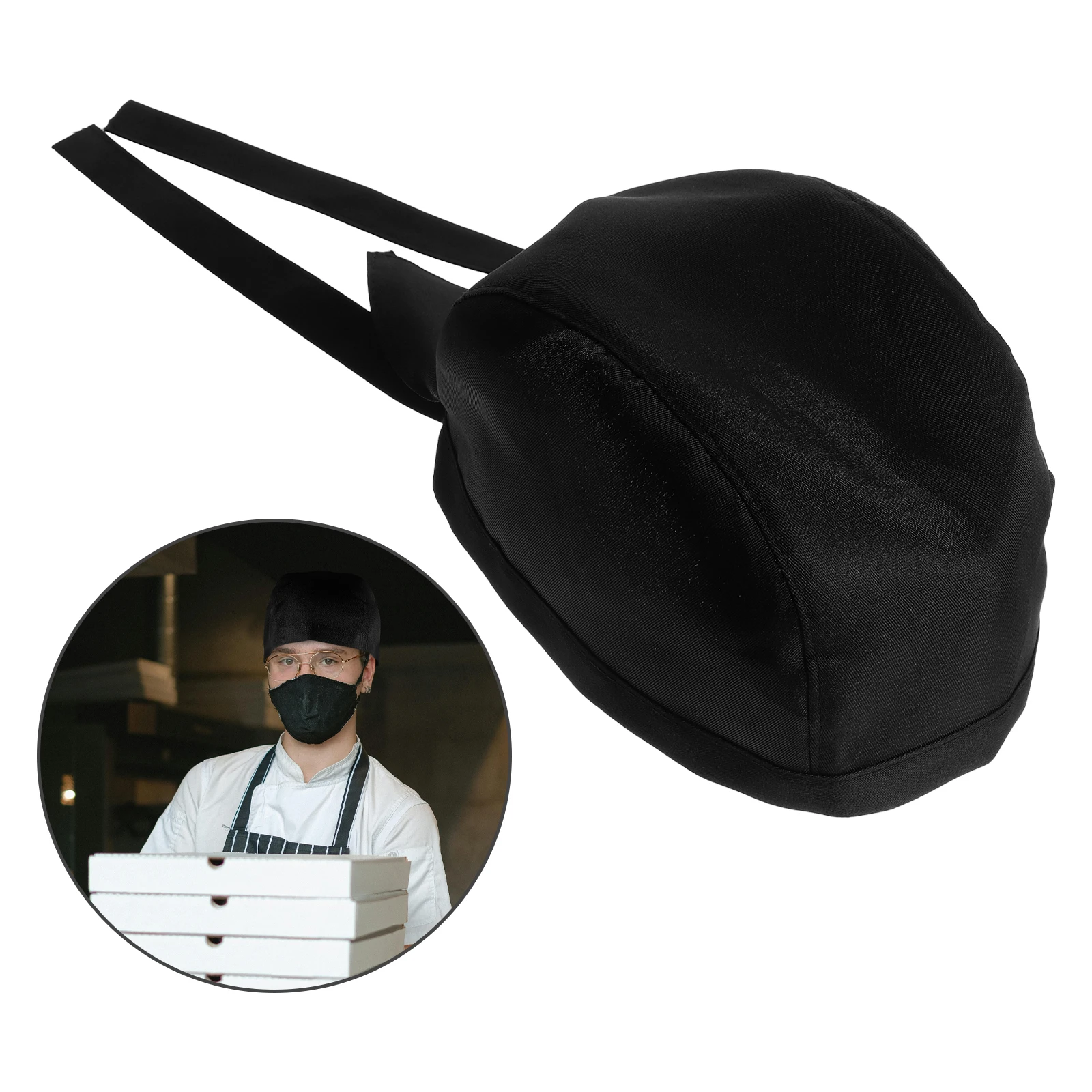 

Chef Hat Turban Skull Cap Black Canvas Adult Unisex Adjustable Ribbon Back Cook Baker Catering School Daily