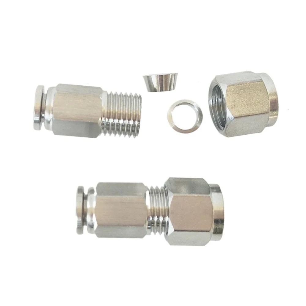 4 6 8 10 12 14 16mm Push In x Double Ferrule Compression Unin Pneumatic 304 Stainless Steel Quick Connector Release Air Fitting