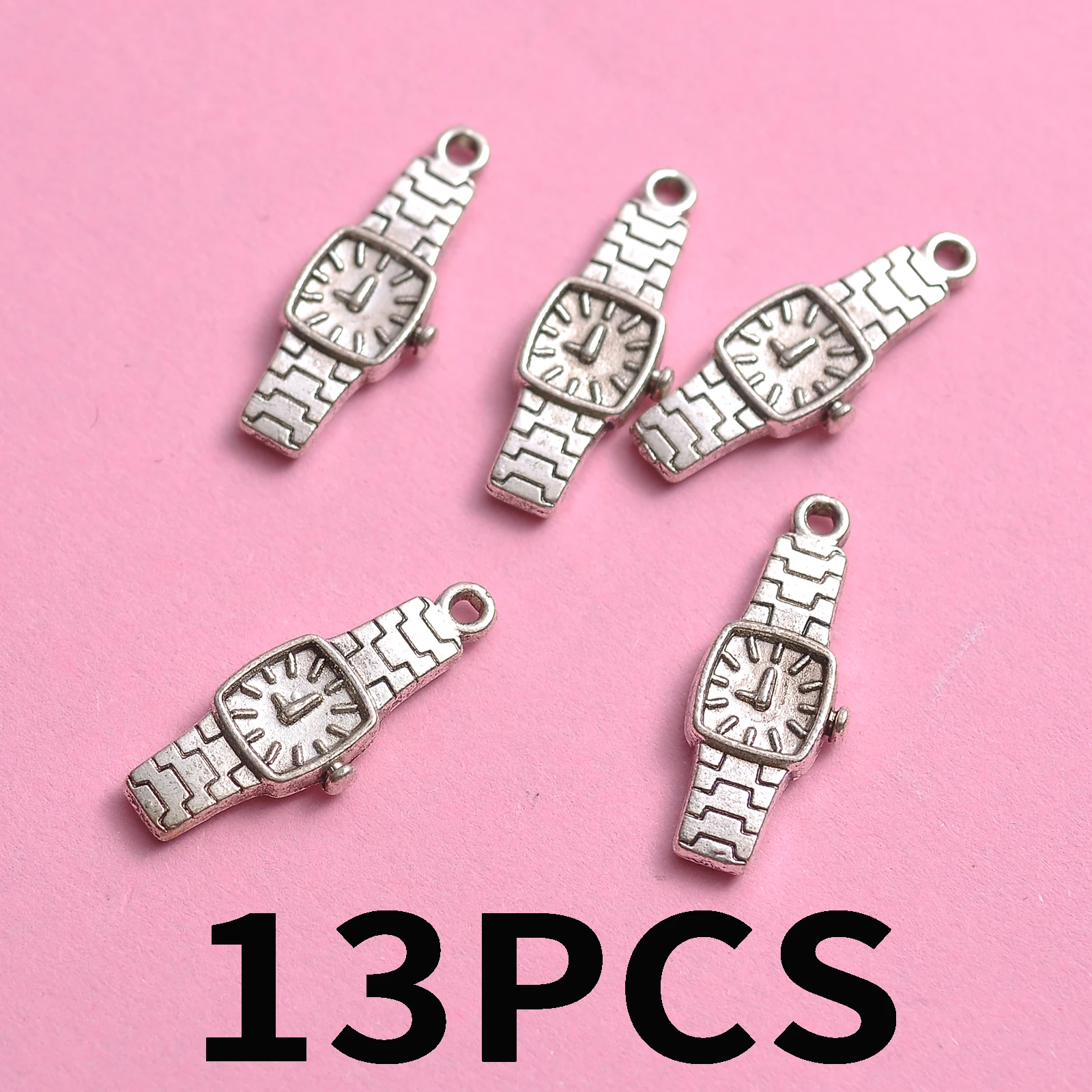13-Piece Set of Vintage Square Watch Pendants, Available in Two Colors, Textured Strap Watch with Three-Dimensional Design, Suitable for DIY Bracelets, Necklaces, Earrings, and Handmade Beaded Decoration Accessories
