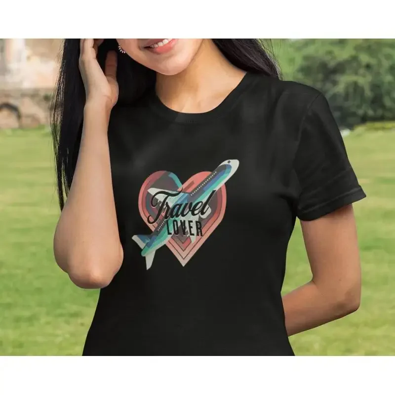 Travel Lover Woman T Shirt Plane Heart For Women Mom Vacation Adventurer