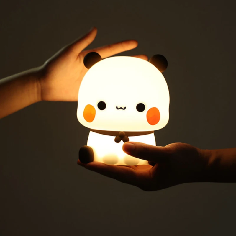 Kawaii Bear Panda Bubu And Dudu Led Night Light Lamp Cute Cartoon Nightlight Animal Bedroom Decorative Living Room Dolls Gifts