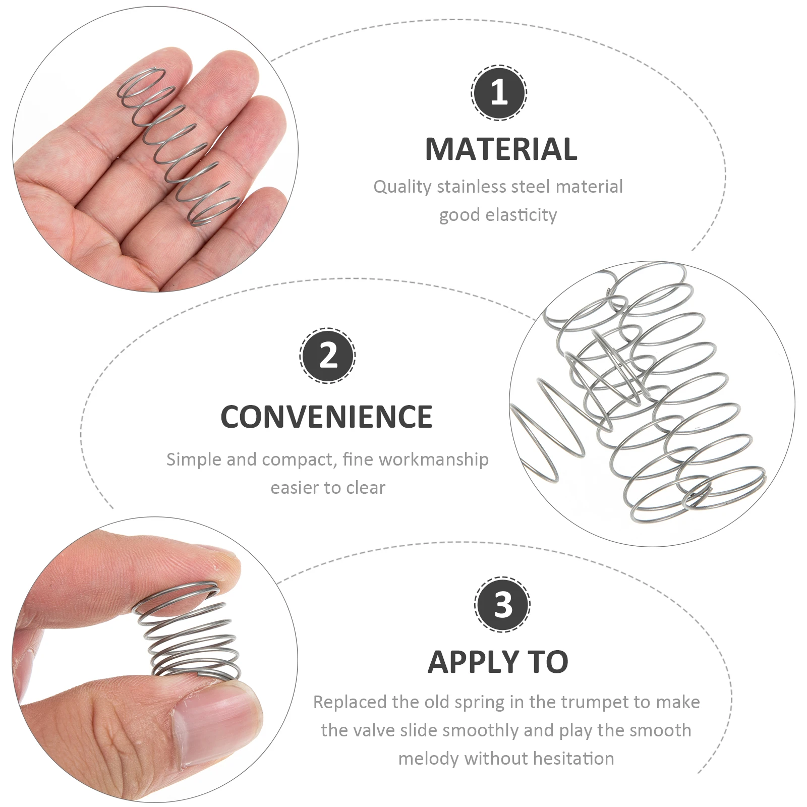 

3pcs Bass Trumpet Springs Stainless Steel Parts Replacement for Button Fitting Suitable Most Market Instruments Accessories
