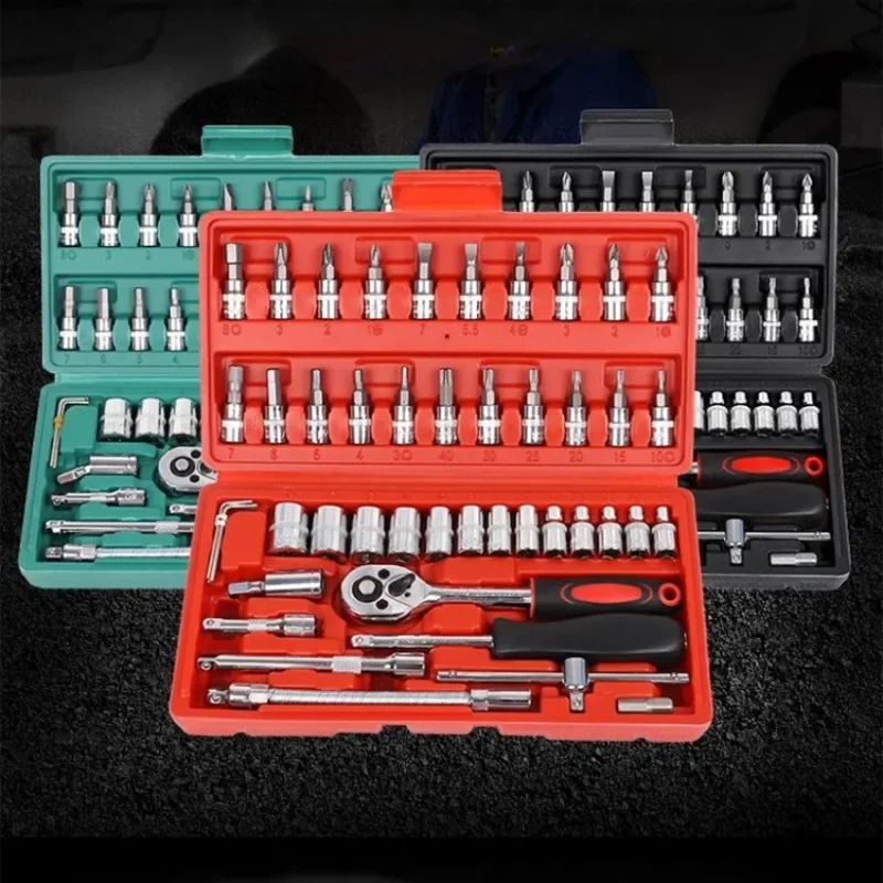 46 Piece Set of Socket Wrenches Quick Easy To Use for Automotive Repair Ratchet and Screwdriver Tools Hardness Long Service Life