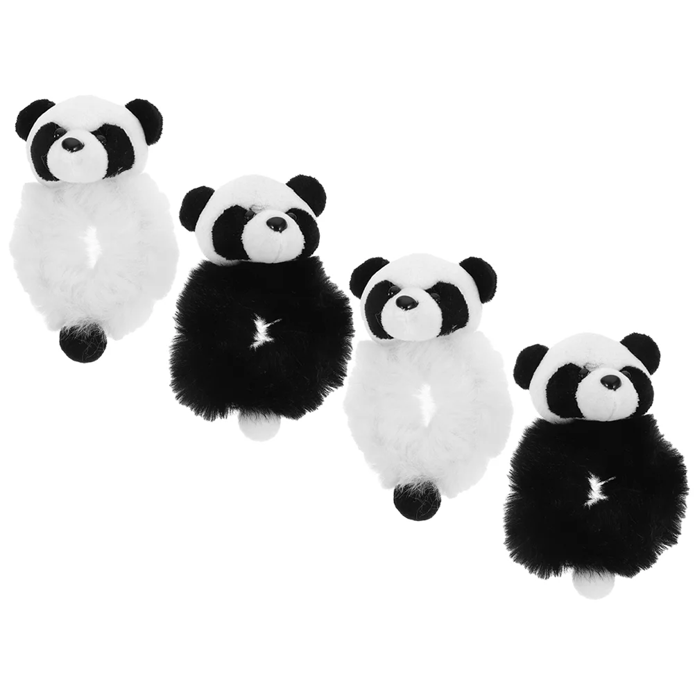 4 pçs de pelúcia panda corda de cabelo elásticos scrunchies fita menina acessórios rabo de cavalo titular