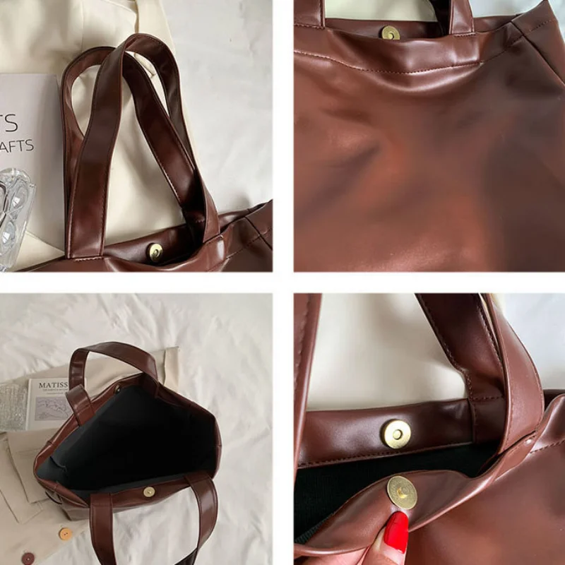 Winter Vintage Brown Shoulder Bags Women Texture PU Leather Underarm Causal Totes OL Daily All-match Large Capacity Handbag Chic