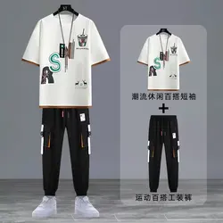 Summer Sports Men Outfit Set Korean Fashion Man Cargo Pants Hoodie Sweatsuit 2 Piece Set  Mens Joggers Set Casual Mens Clothes