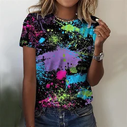 Summer Colorful Graffiti 3D Print T-shirts Women Streetwear Casual Fashion Y2k Short Sleeve T Shirt O-neck Tees Tops Clothing