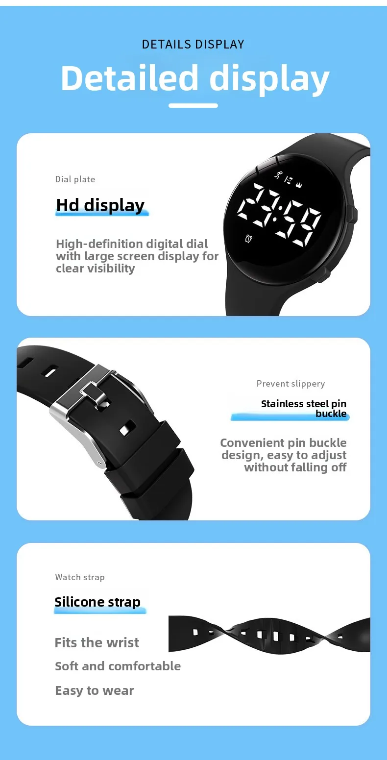 Reloj electrónico de moda para hombres y mujeres, alarma de vibración silenciosa, resistente al agua, para deportes al a