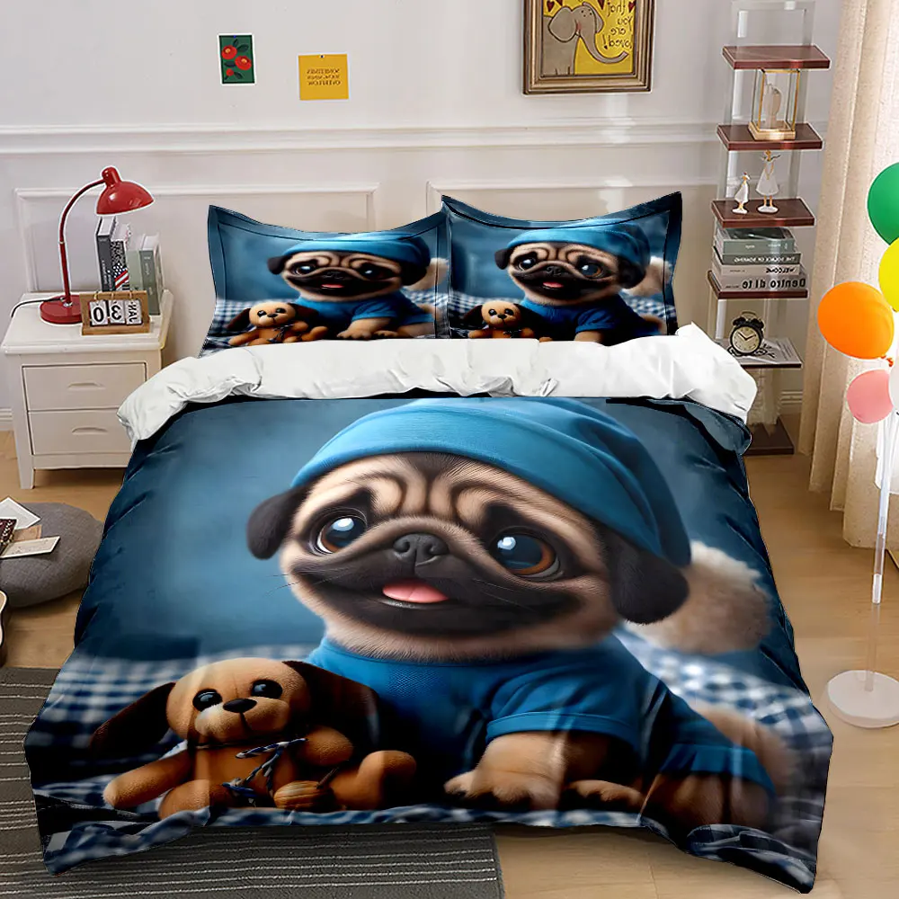 Cute puppy with plush toy Pattern Duvet Cover Set Digital Print Colorful Polyester Bedding with Zipper Closur for kids gifts