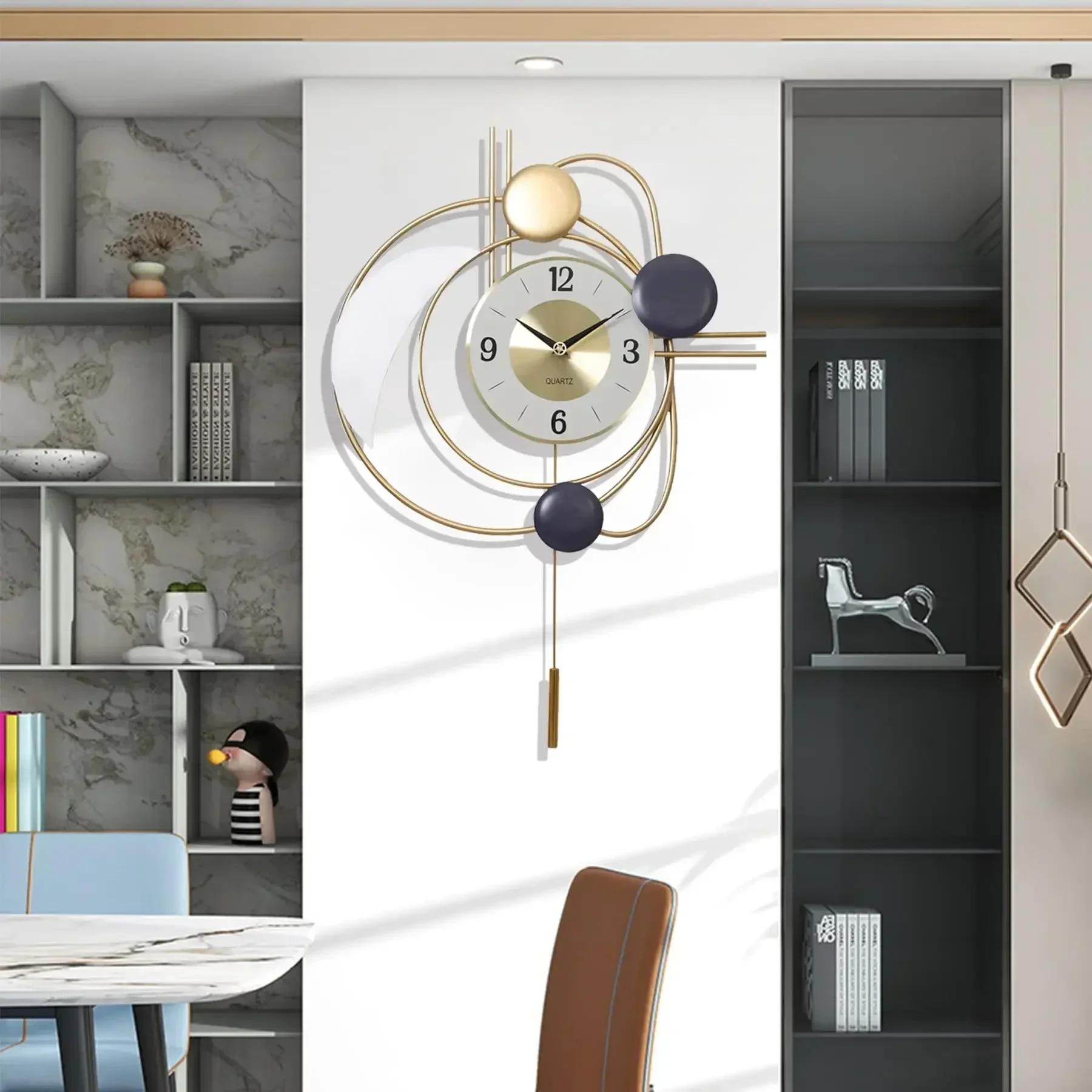 ساعات حائط ذهبية كبيرة لغرفة المعيشة الحديثة ساعة بندول موضة إبداعية ساعة حائط للمطبخ دون موقوتة للضوضاء للديكور