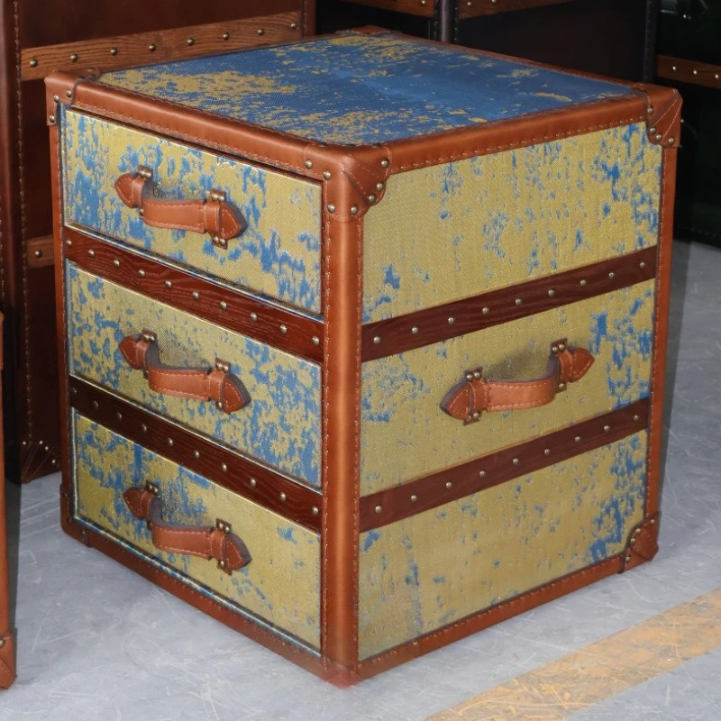 Bedroom bedside table metal high-end feeling with drawers copper wire fabric cowhide living room decorative cabinet sofa