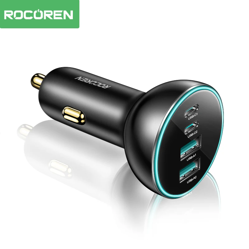 Rocoren 70W 4 in 1 Car Charger USB Type C QC4.0 PD3.0 Super Fast Charging Car Quick Charger Adapter for iPhone 15 Xiaomi Samsung