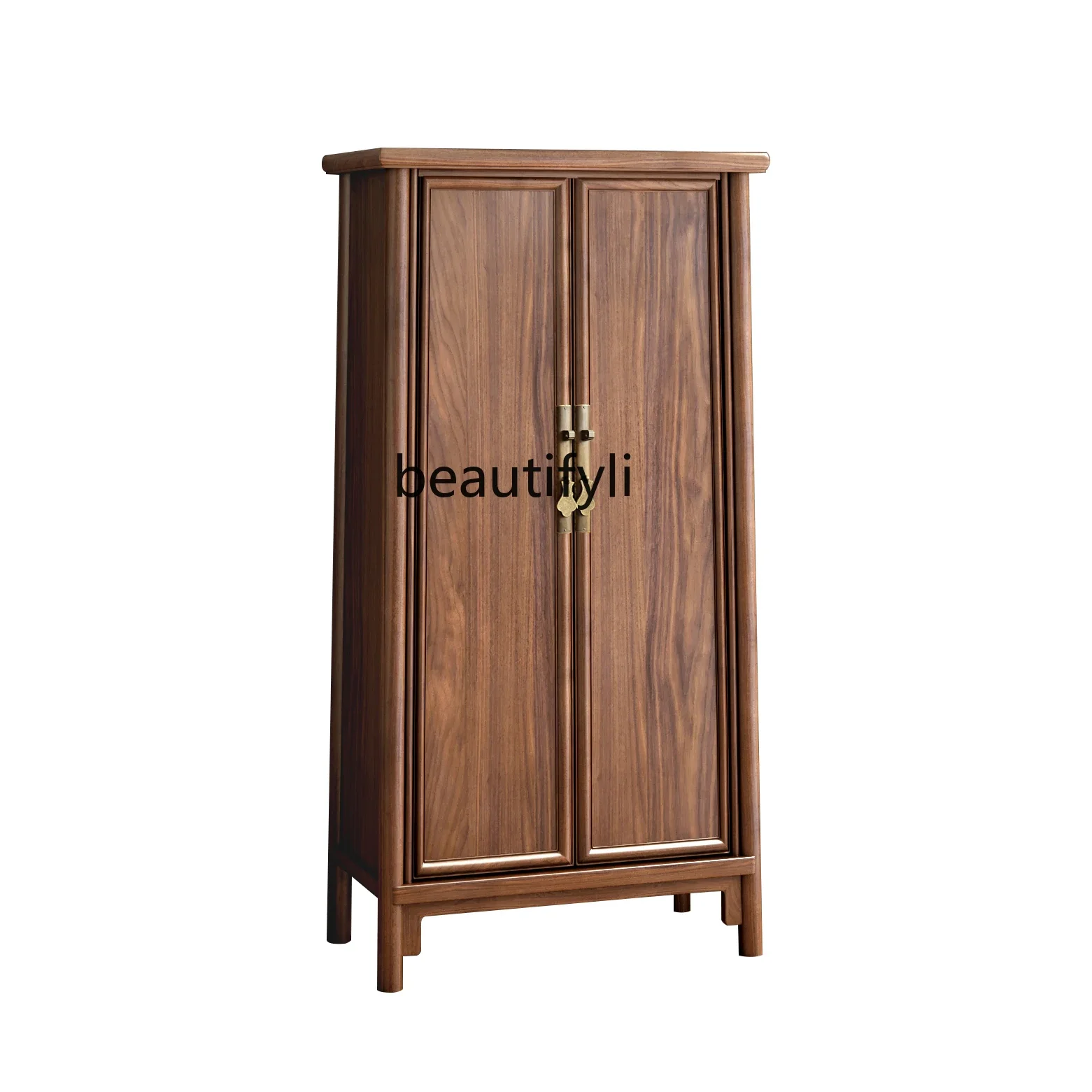 New Chinese wardrobe solid wood rounded corner cabinet ash wood storage antique noodle high cabinet