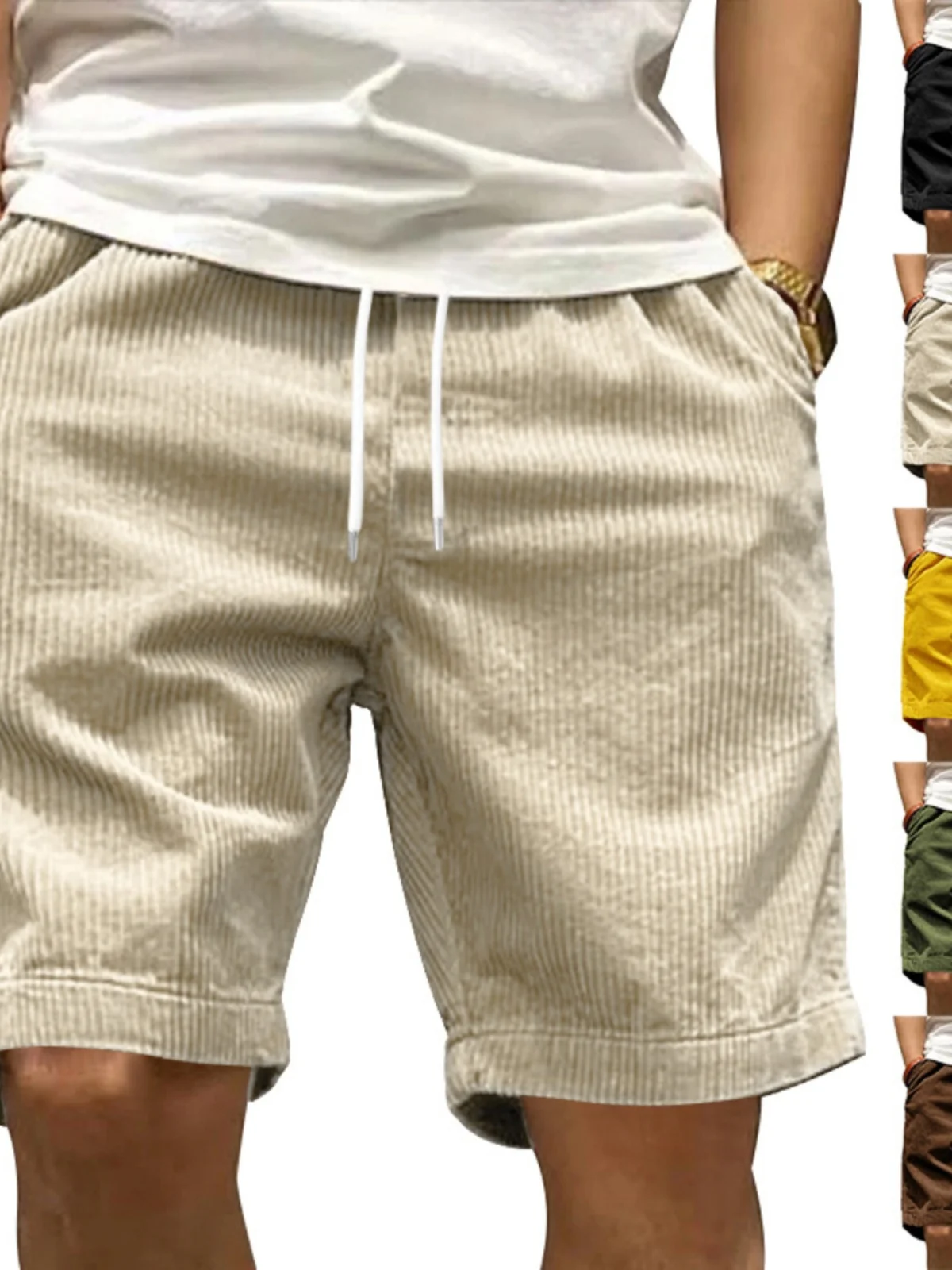 

Casual Corduroy orts for Men Summer Five-Quarter Length Thin Versatile Lightweight Comfortable Fit Youthful Sle Pure Color