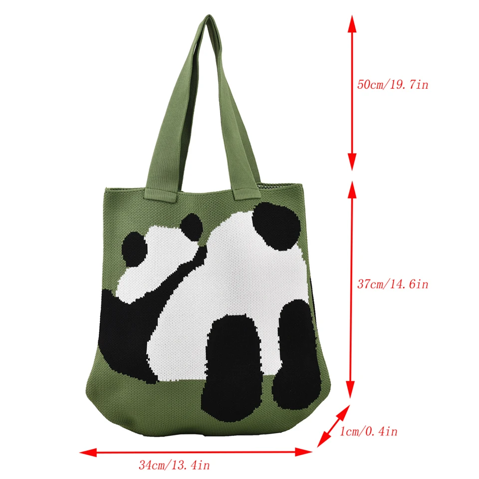 Panda Pattern Knit Women's Bag Crochet Rope Sling Bag School Shoulder Bag Female Eco Bag Korean Shopper Knitting Handbags Cute