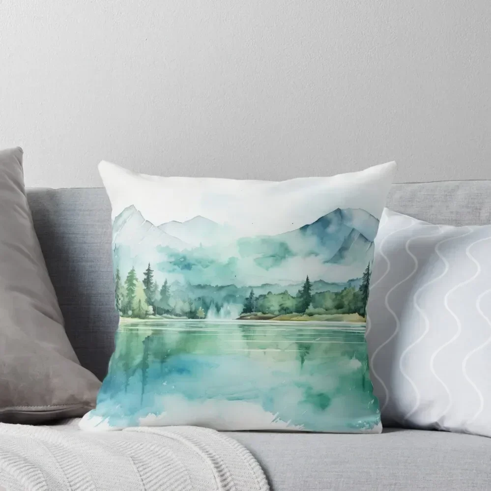 

Green Mountain Landscape Nature Watercolor Painting Throw Pillow Sofa Pillow Cover christmas pillowcases pillow