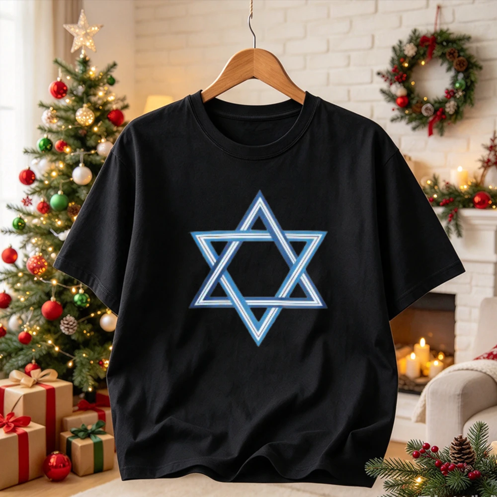 Blue Star of David Jewish Symbol Graphic Print Tees Casual Tops Religious Culture Streetwear T-Shirt for Men Summer Daily Wear