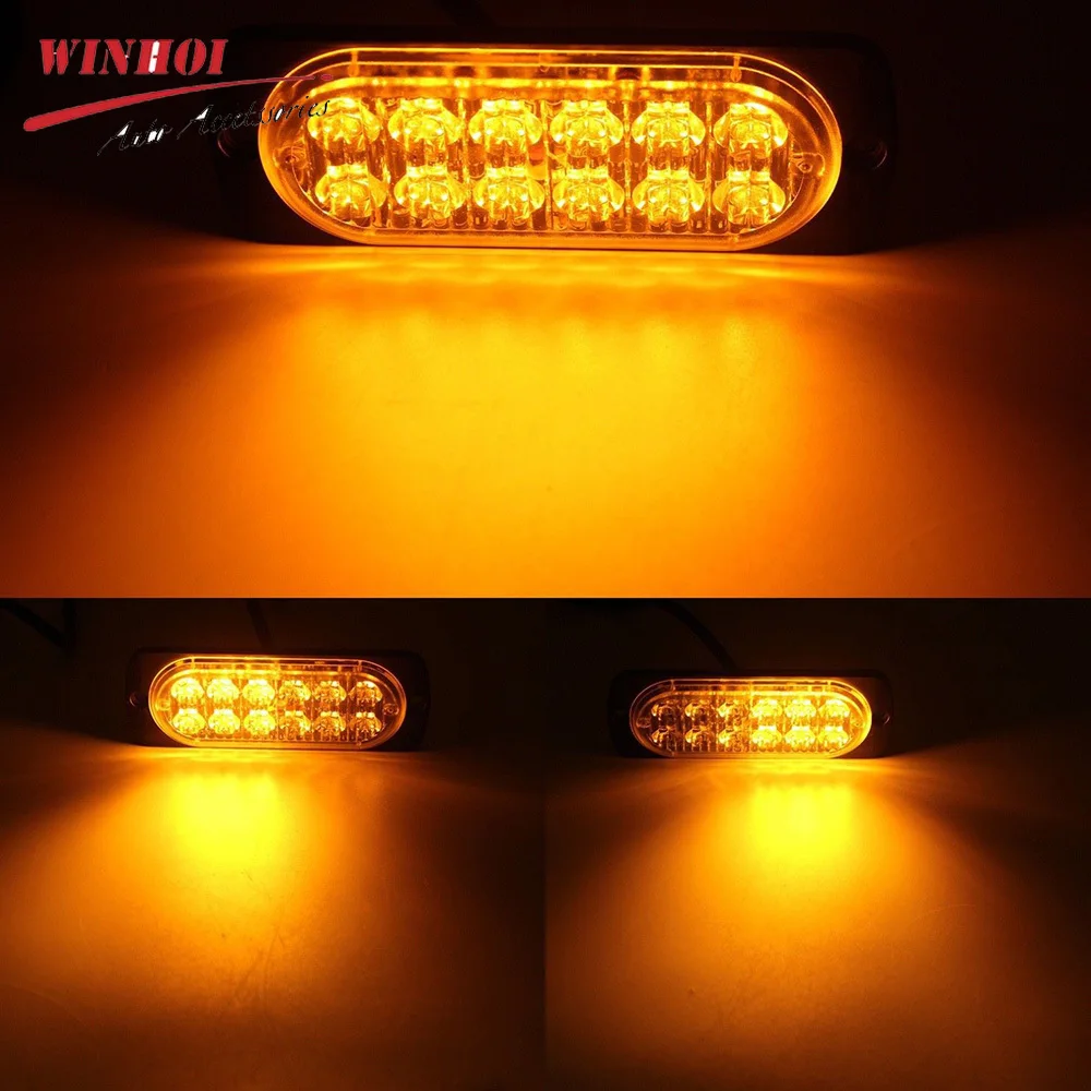 12 LED Car Emergency Strobe Light LED Stroboscopes12V 24V Police Warning Light Yellow Blue Red Led Car Auto Grill Flashing Lamp