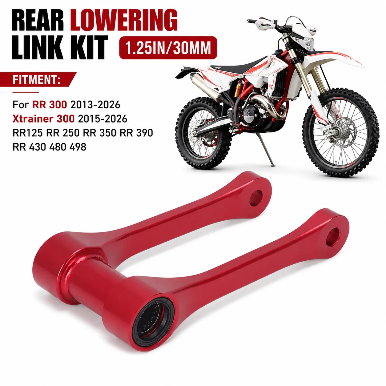 Image of Für Beta RR 300 2015-2024 1,25 Zoll 30 mm Tieferlegungsverbindung, hintere Stoßdämpferverbindung, Schutz aus Aluminium für Beta RR250 RR350 RR390 RR430