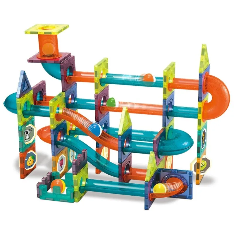 كتل مغناطيسية كتل تشغيل الرخام المغناطيس مصمم البناء مجموعة تشغيل خط أنابيب ألعاب مكعبات البناء للأطفال الهدايا #5