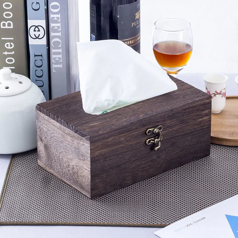 HOT SALE Retro Style Wooden Tissue Box,Paper Napkin Holder Case Wood Bathroom Facial Tissue Box For Bathroom Bedroom