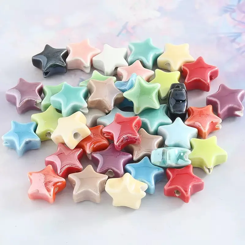 10pcs 15x14.3mm Star Ceramic Beads Colorful Loose Spacer Star Beads For Jewelry Making Spacer Beads DIY Bracelet Necklace