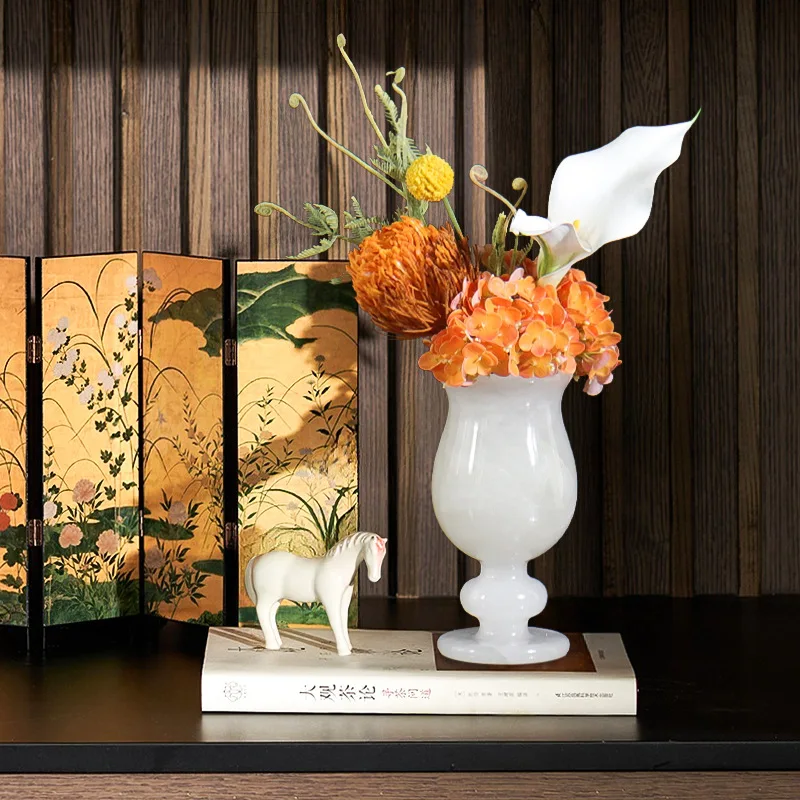 soft decoration space aesthetics natural jade vase creative high-footed flower arrangement living room high-end ornament