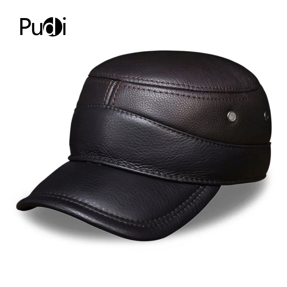 HL088 Men's Genuine Leather Baseball Cap Brand New Winter Warm Real Cow Leather Caps Men's Hats