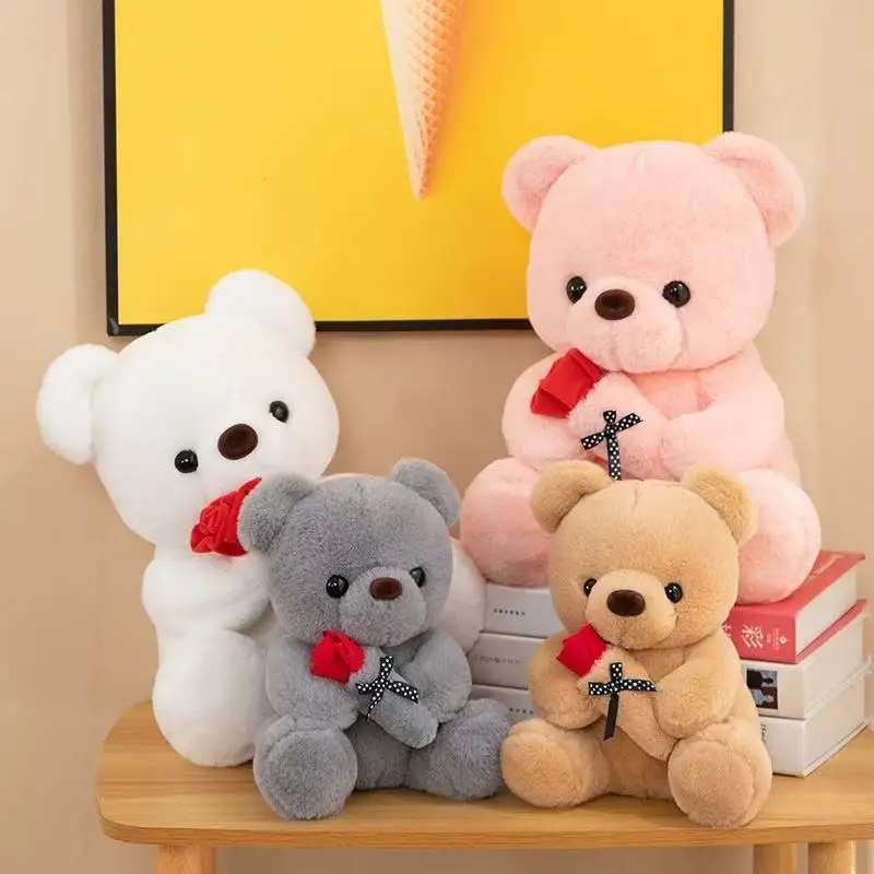 Cute Rose Bear Plush Toy Stuffed Animal Doll Romantic Gift for Girlfriend Valentines Day Birthday Anniversary Present
