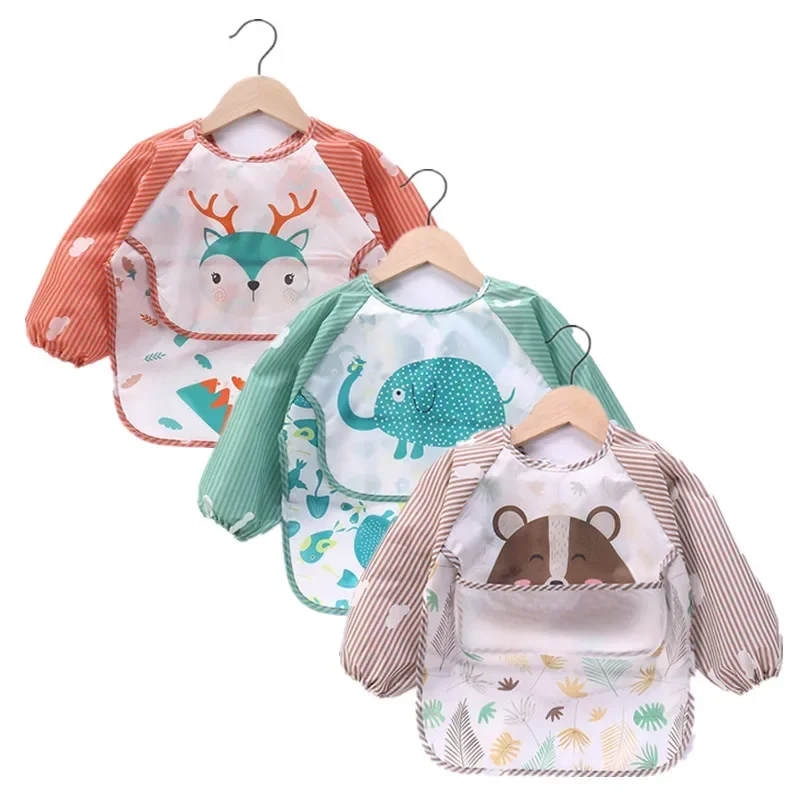 vvocci Waterproof Toddler Art Smock Feeding Bib Baby Long Sleeve Scarf Apron Pocket Infant Burp Cloth Banana Bibs for1-3Year