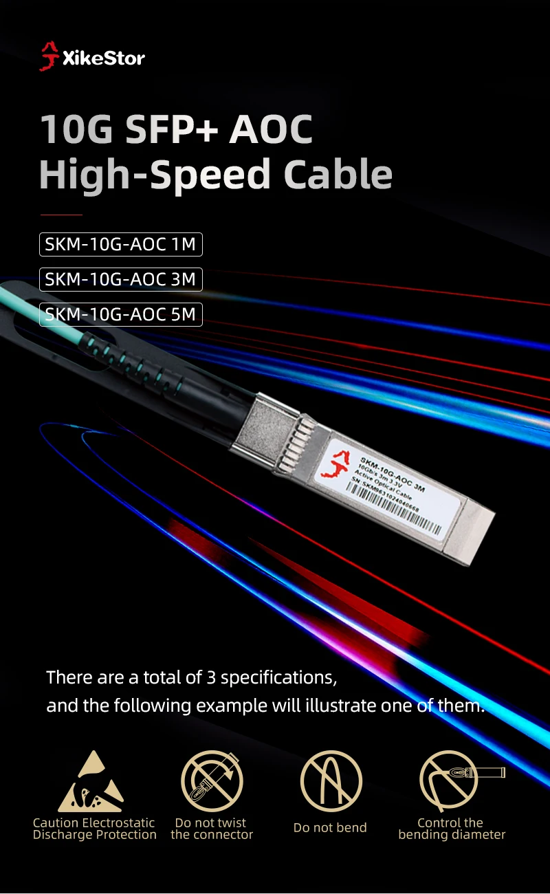 XikeStor 10G AOC Lan-Kabel SFP+ Ethernet-Anschluss, kompatibel mit 2,5G Gigabit Plug and Play 1M/3M/5M breite Kompatibilität – Detail 1