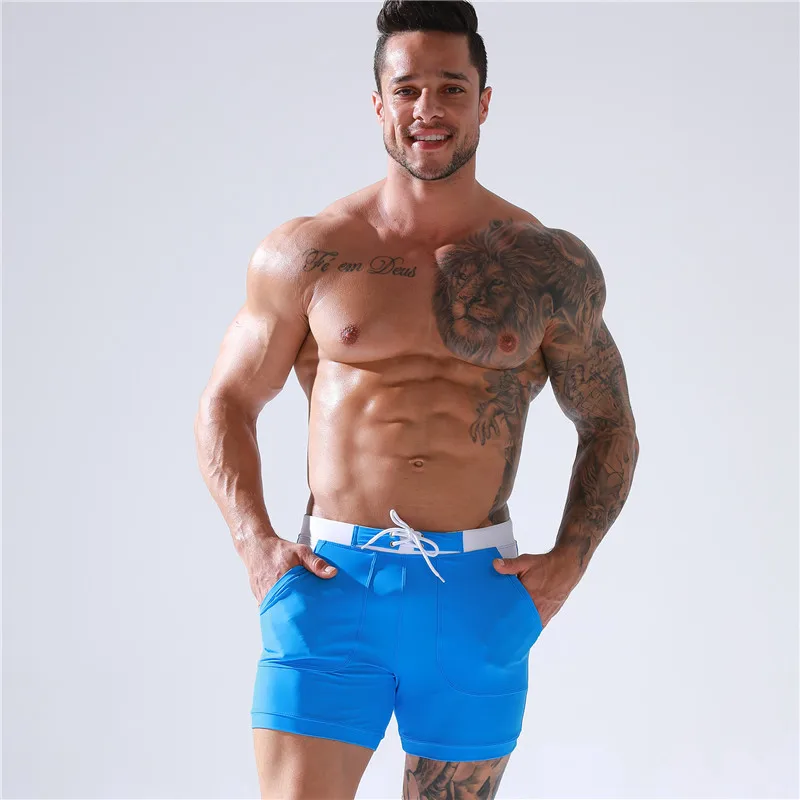 

Men Swimwear Bikini Trunks Quick Dry Breathable Fitness Pocket Swimsuits Beach Swimmwear Underpants Bath Suits Bottom Shorts