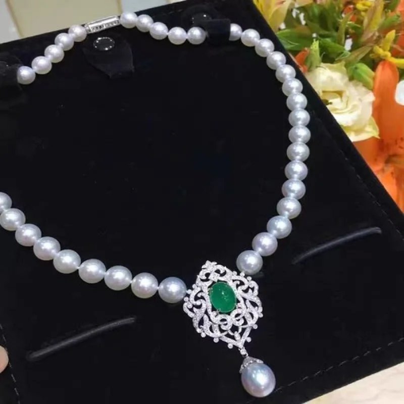 

elegant 9-11mm south sea white pearl necklace pendant 925s
