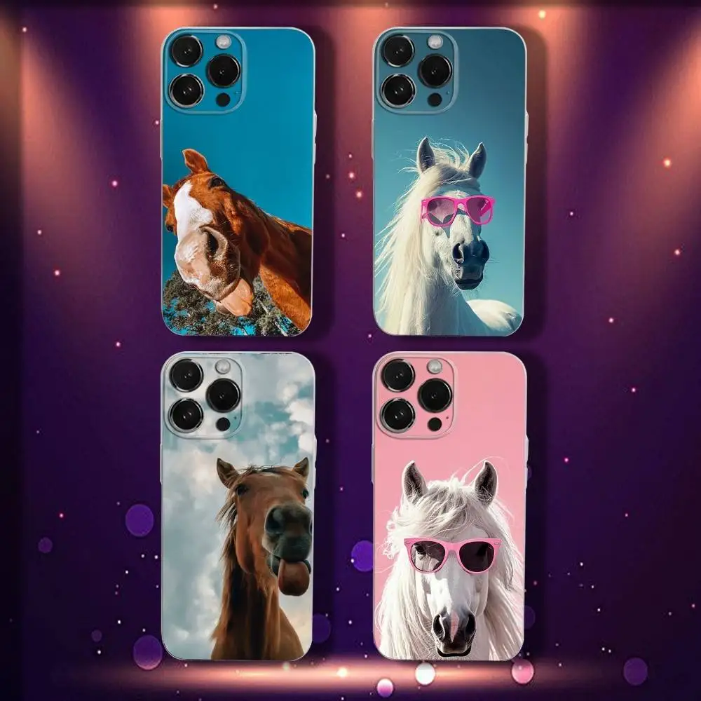 

Funny Horse Phone Case For iPhone 17,16,15,14,13,12,11,Pro,Max,Plus,E,SE4,Air,Mini Transparent Cover