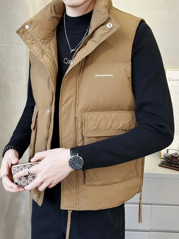 

Мужской пуховый жилет с капюшоном, легкий, утепленный, осенне-зимний, новый, модный, брендовый, U-ICLER, на молнии.