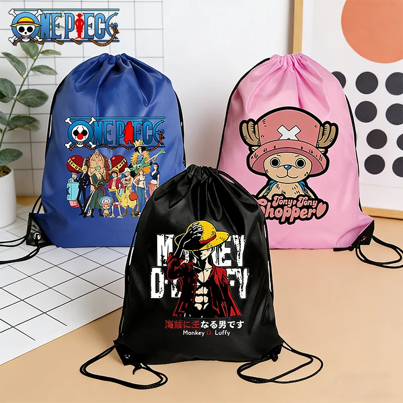 Bolsas de almacenamiento de poliéster de una pieza, bolsa con cordón de Luffy, figura de Anime, mochila de viaje mochilera, senderismo al aire libre, regalos para niñas y niños