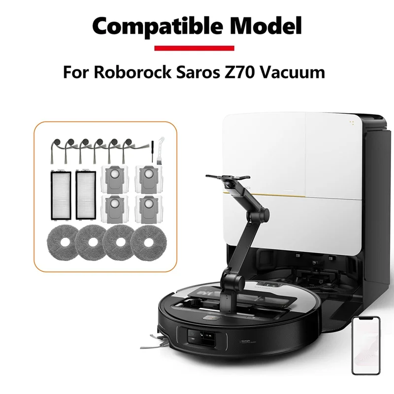 Conjunto de acessórios abus para robô aspirador de pó roborock saros z70, peças sobressalentes, filtros hepa, esfregões, sacos de pó, escovas laterais